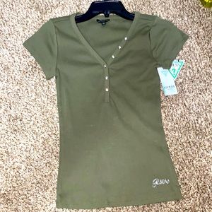 Guess jeans Henley tee logo v neck